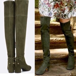 Rare Color Tory Burch Laila Over The Knee Suede Boots Green Size 7.5